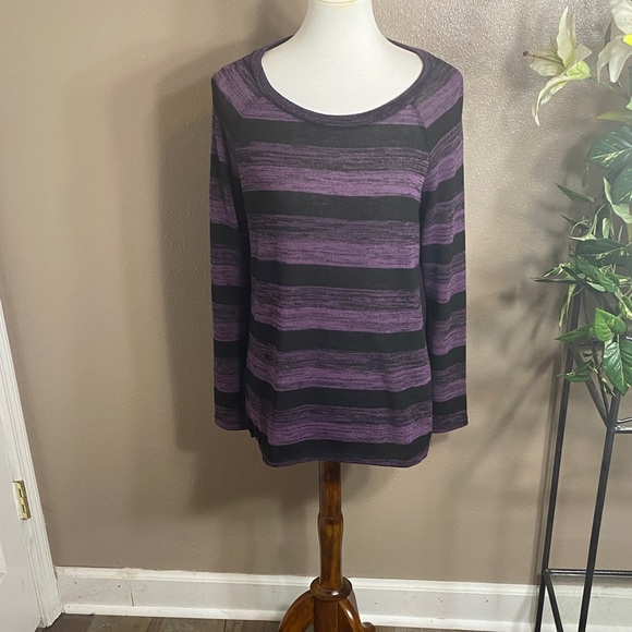 AB Studio Purple and Black Striped Sweatshirt - Picture 1 of 4